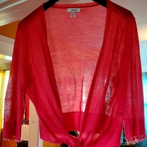 CJ Banks Coral Front Tie Light Sweater 1X